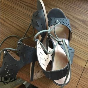Charcoal grey lace up wedges